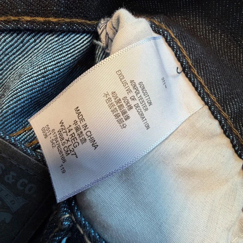 Levis 511 Slim Fit Boys Jeans Size 14 Regular Dark Wash Indigo Denim 27x27 NEW - Picture 7 of 11